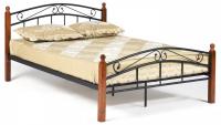 Кровать AT-8077 дерево гевея/металл, 140*200 см (Double bed), красный дуб/черный
