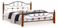 Кровать AT-822 дерево гевея/металл, 140*200 см (Double bed), красный дуб/черный. Фото №1