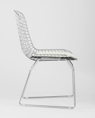 Стул обеденный Bertoia хромированный с белой подушкой фото Стул обеденный Bertoia хромированный с белой подушкой. Фото №4