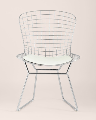 Стул обеденный Bertoia хромированный с белой подушкой фото Стул обеденный Bertoia хромированный с белой подушкой. Фото №5