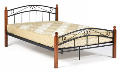 Кровать AT-8077 Wood slat base дерево гевея/металл, 140*200 см (Double bed), красный дуб/черный. Фото