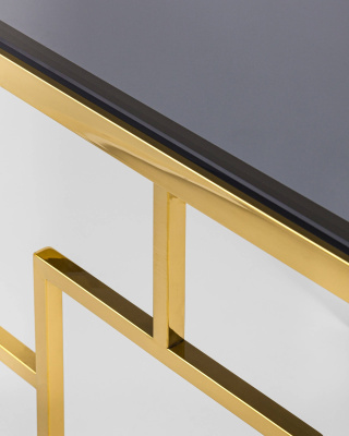 Журнальный столик 55*55 БРУКЛИН стекло smoke сталь золото. Фото