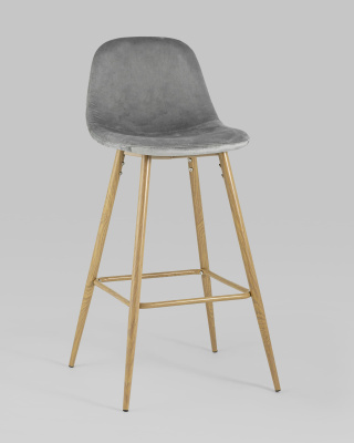 Стул барный Валенсия велюр серый ножки цвет дерево. Фото