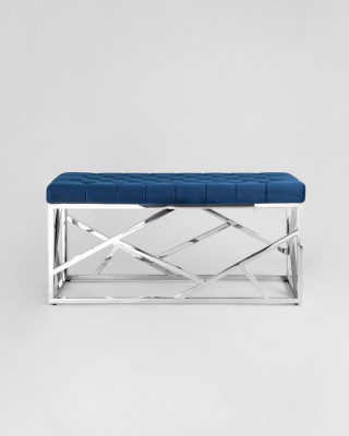 Банкетка-скамейка АРТ ДЕКО велюр синий сталь серебро. Фото №4