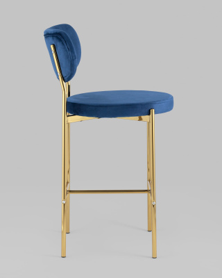 Стул полубарный Барбара велюр синий золотые ножки. Фото