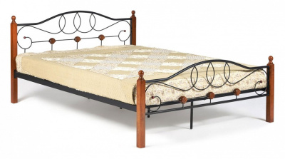 Кровать AT-822 Wood slat base дерево гевея/металл, 160*200 см (Queen bed), красный дуб/черный. Фото №2
