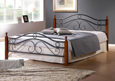 Кровать AT-803 дерево гевея/металл, 120*200 см (middle bed), красный дуб/черный фото Кровать AT-803 дерево гевея/металл, 120*200 см (middle bed), красный дуб/черный. Фото №2