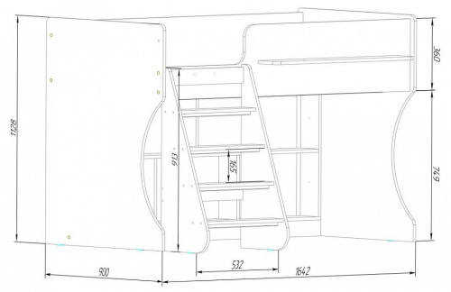 Кровать-чердак Р436 Капризун 2, древесина коричневая светлая дуб. Фото №6